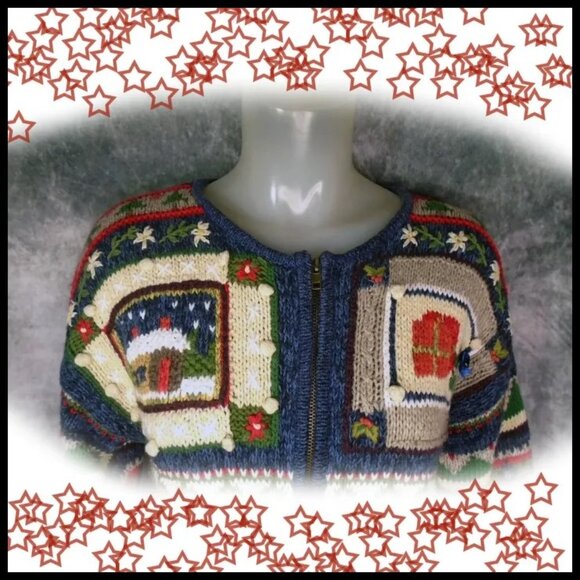 Christmas Sweater Tiara Holiday Cardigan, Multicolor Cotton NOT UGLY! 90s VTG - Picture 6 of 13